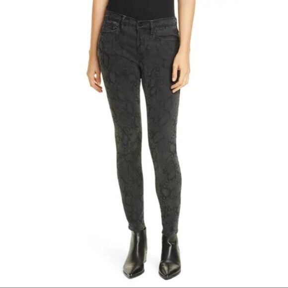 Frame Le Skinny de Jeanne Mid-Rise Crop Python Print Jeans Size 25 - Picture 1 of 7
